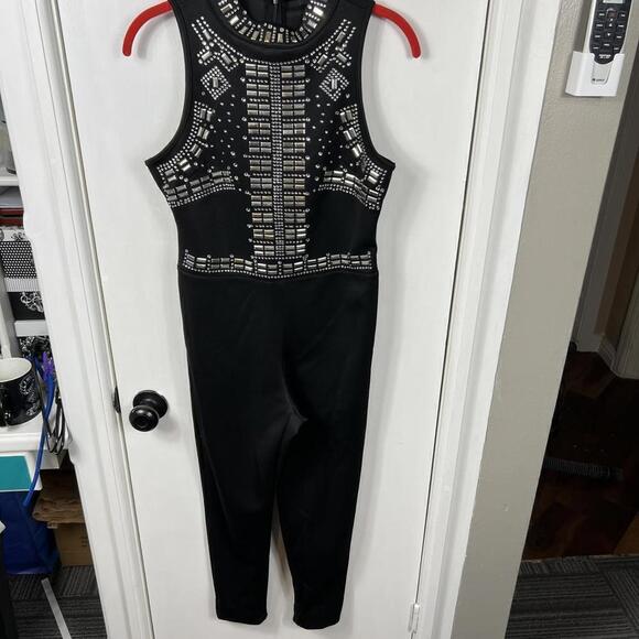 Cleo black jumpsuit with rhinestone embellishments.  Size small - Picture 1 of 9